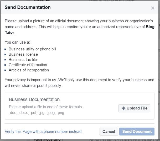 Facebook document verification