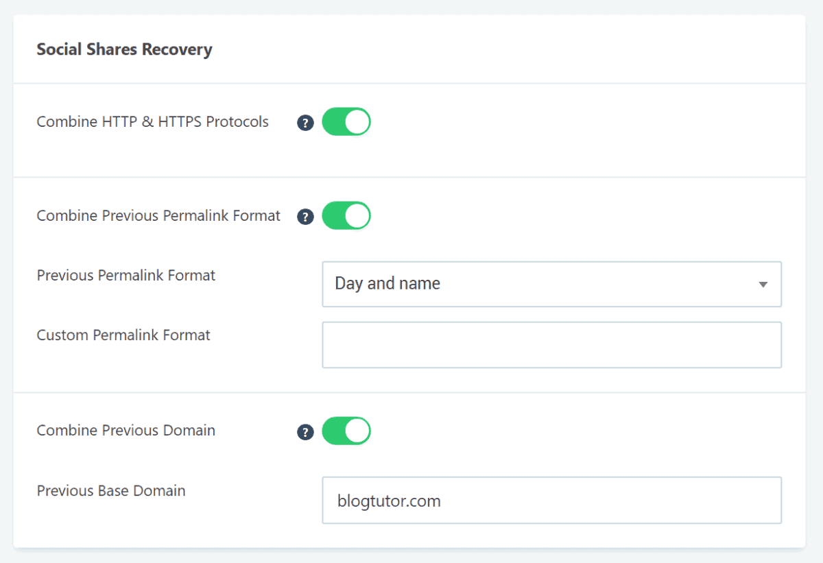 Screenshot of Social Pug Share Count Recovery Settings