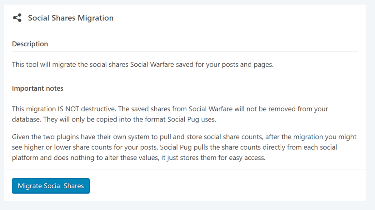 Screenshot of Social Pug share migration tool