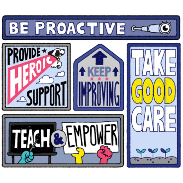 Illustration of the five core values at NerdPress