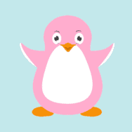 A drawing of Perla, the pink penguin