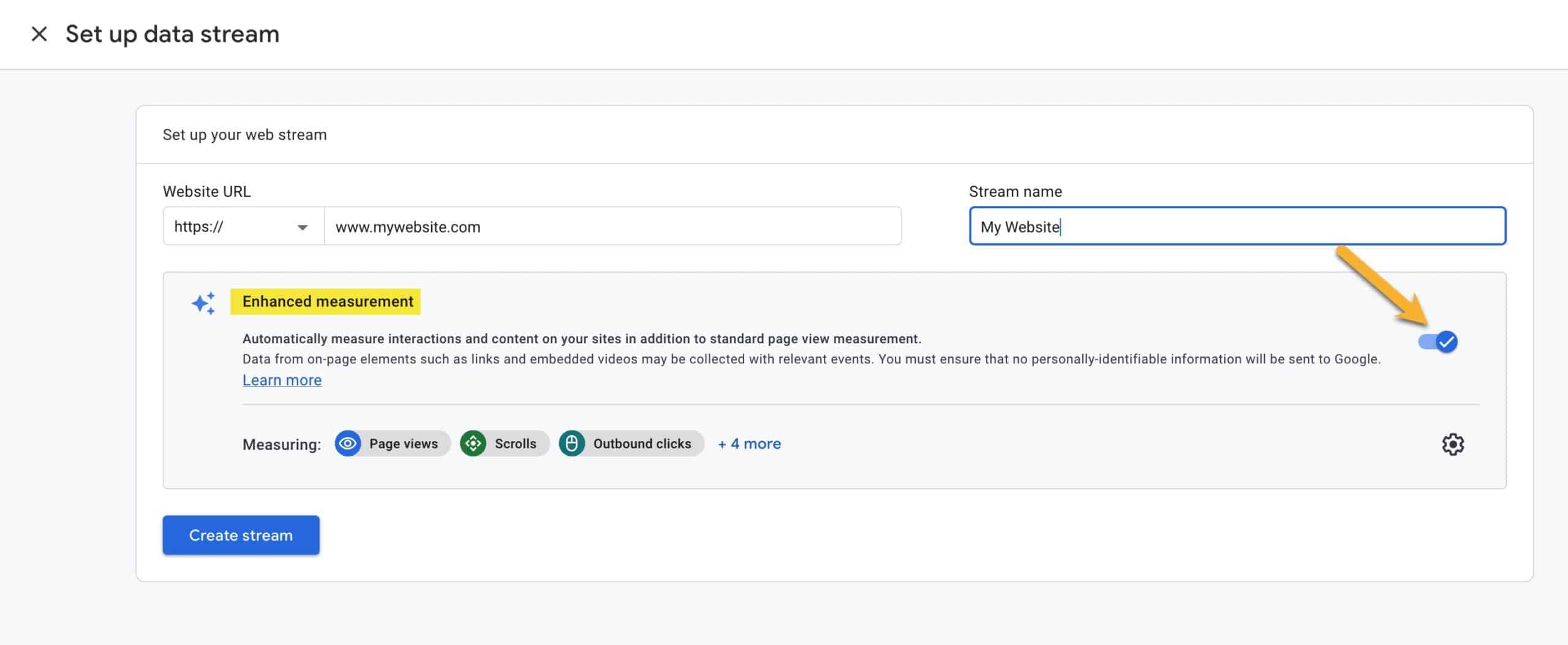 Screenshot showing the Enhanced Measurement option, a toggle on the right side of the setting.