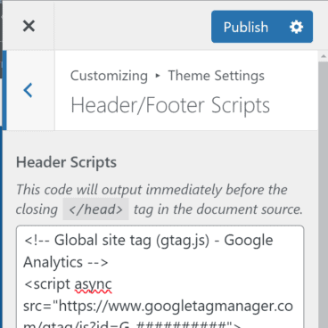 Screenshot of Genesis Header-Footer Scripts in the Customizer