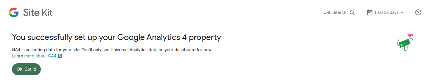 Screenshot of the confirmation that you've successfully set up your GA4 property.