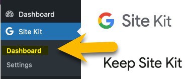 Screenshot of the Site Kit dashboard link