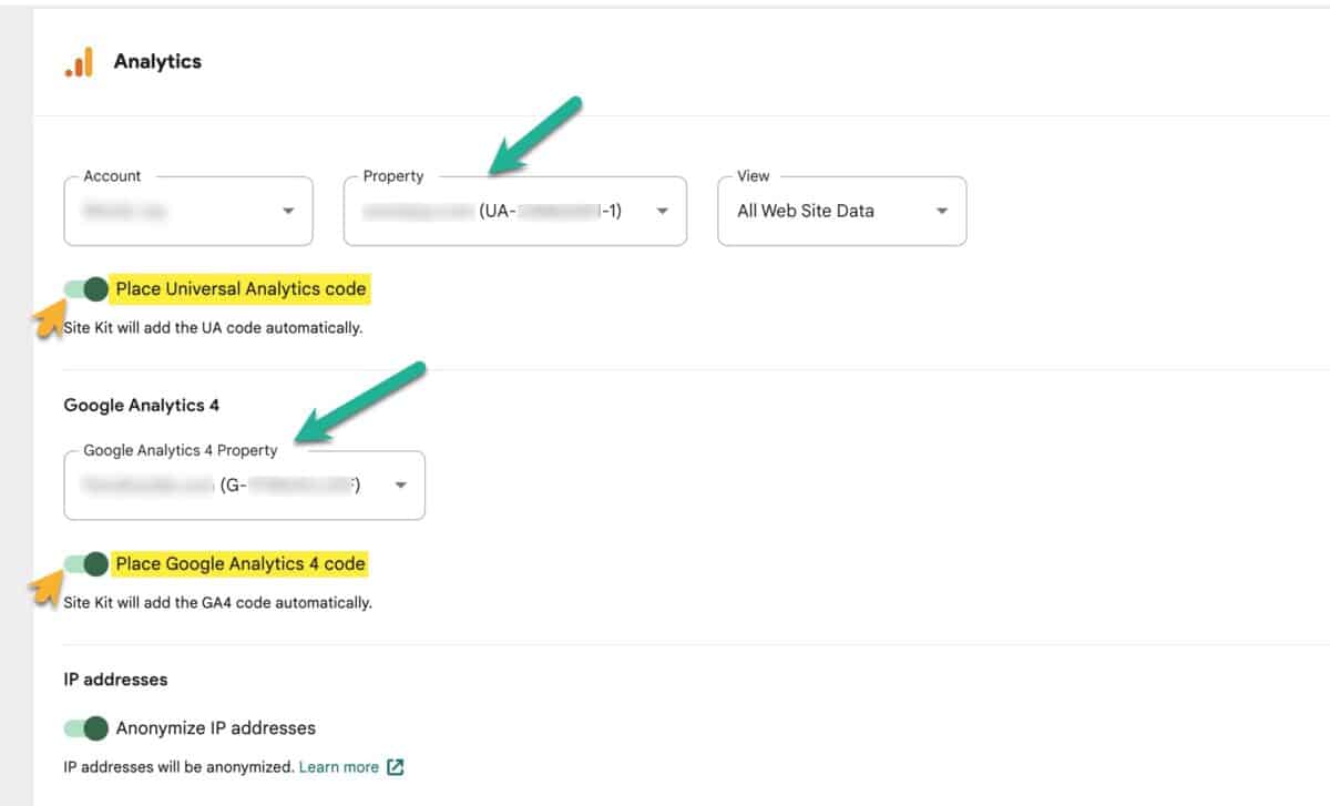 Screenshot showing the settings where you can enable both UA and GA4 tags.