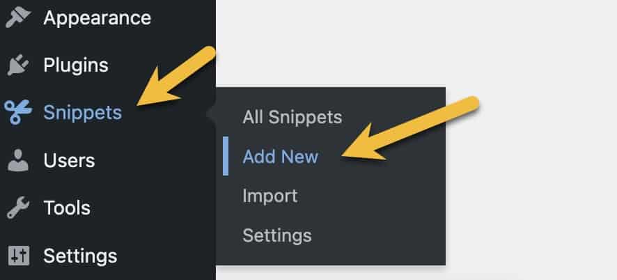 WordPress Code Snippets plugin new snippet link