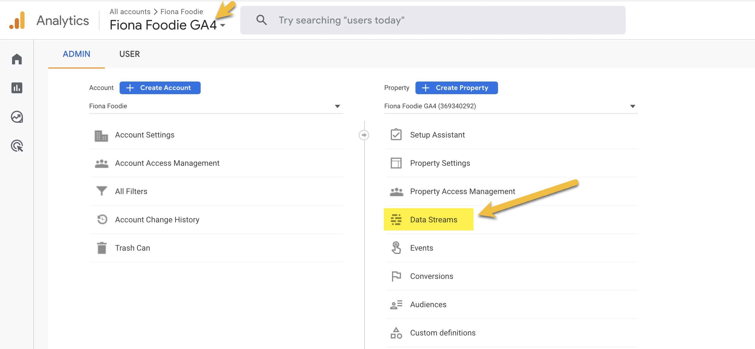 Google Analytics GA4 dashboard Data Streams