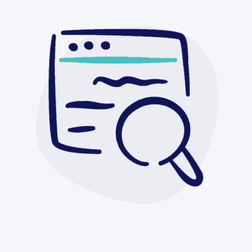 an icon of a computer window being looked at through a magnifying glass