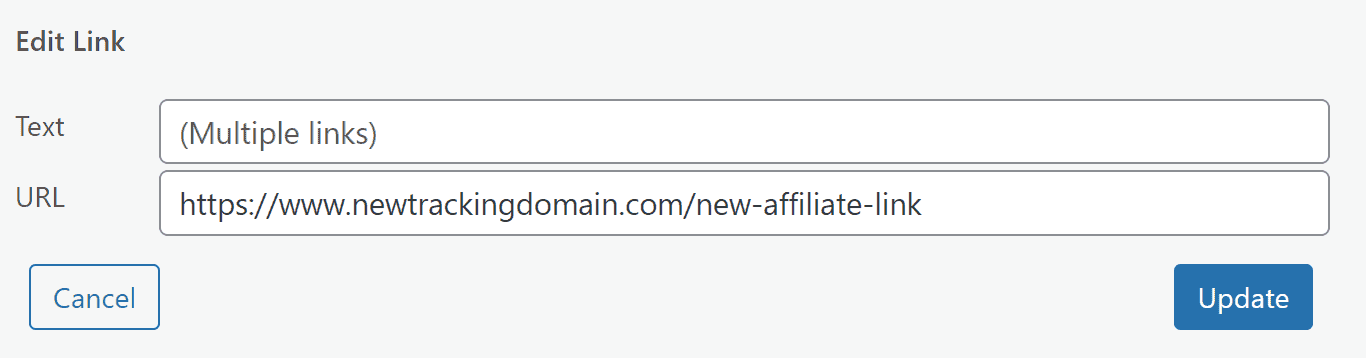 Screenshot showing the inline URL edit form