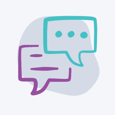 an icon of two speech boxes floating on a grab and white background