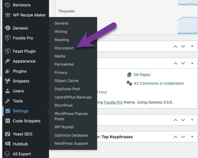 WordPress discussion settings in the admin dashboard.