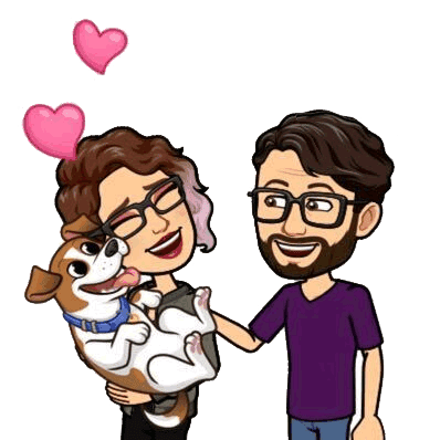 A cartoon of a woman cradling a smiling dog with hearts floating up, indicating love and happiness