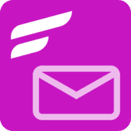 A icon with an envelope outline on a bright magenta background