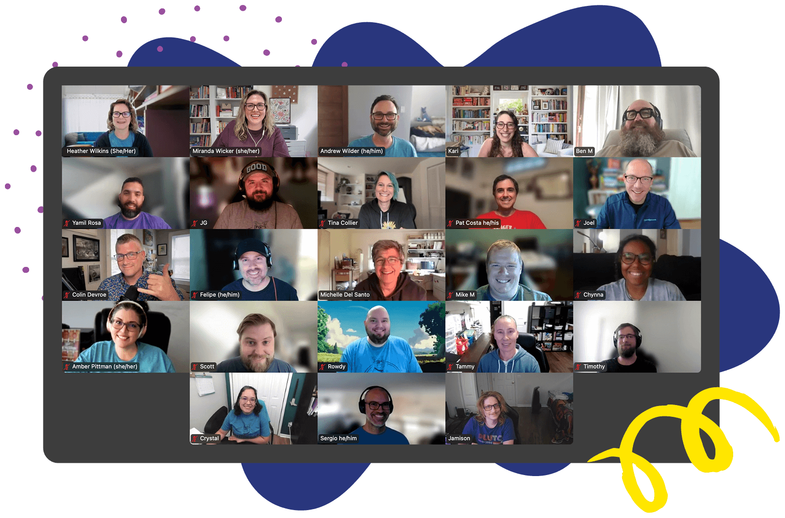 A screenshot of the entire NerdPress team on a Zoom call, all smiles because we just got our B Corp certification!