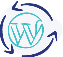 WordPress icon with arrows circling around it symbolizing WordPress Updates