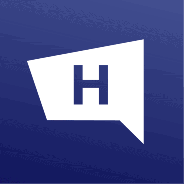 a white text bubble with the letter H on it