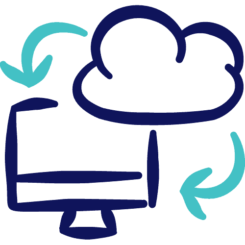 Icon of a cloud and monitor with arrows going between them both indicating CDN settings supporting your content