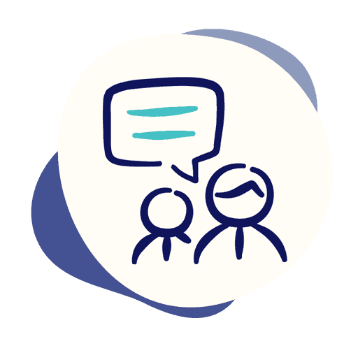 Icon of two people talking supportively with one another.