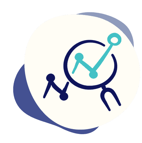 An icon of a magnifying glass showing rising analytics coming through the glass.