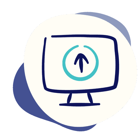 Icon of a monitor with an up-arrow in the middle.