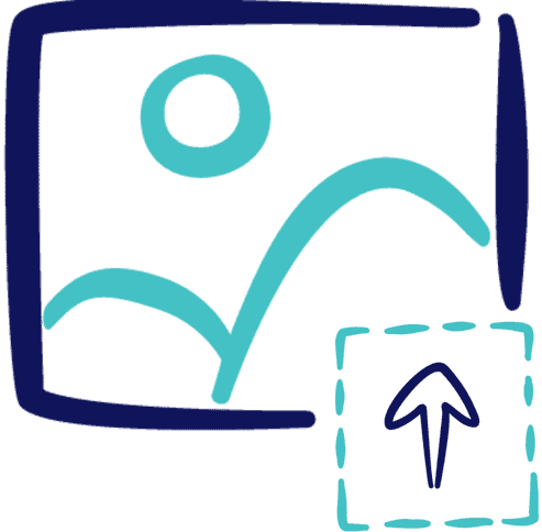 Icon of an image with an upload icon on it.