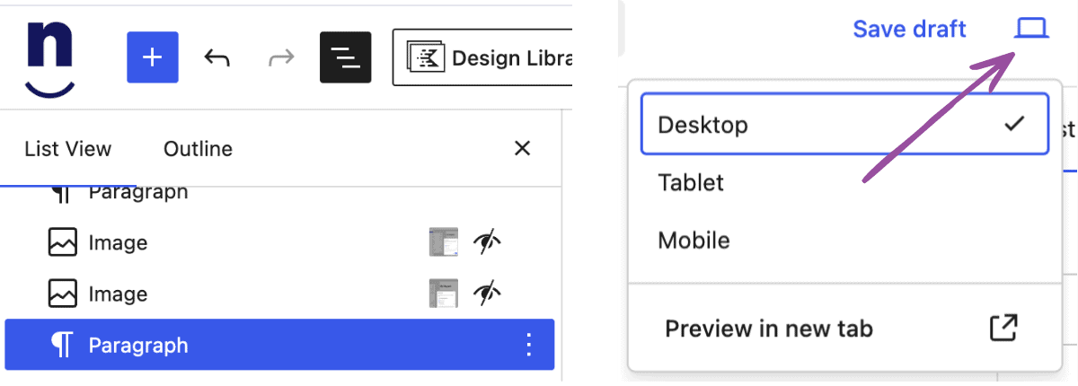 Screenshots of the Document Outline panel and the device preview icon.