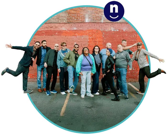 A group photo of the Nerds, making goofy faces at one another, happy and having fun.